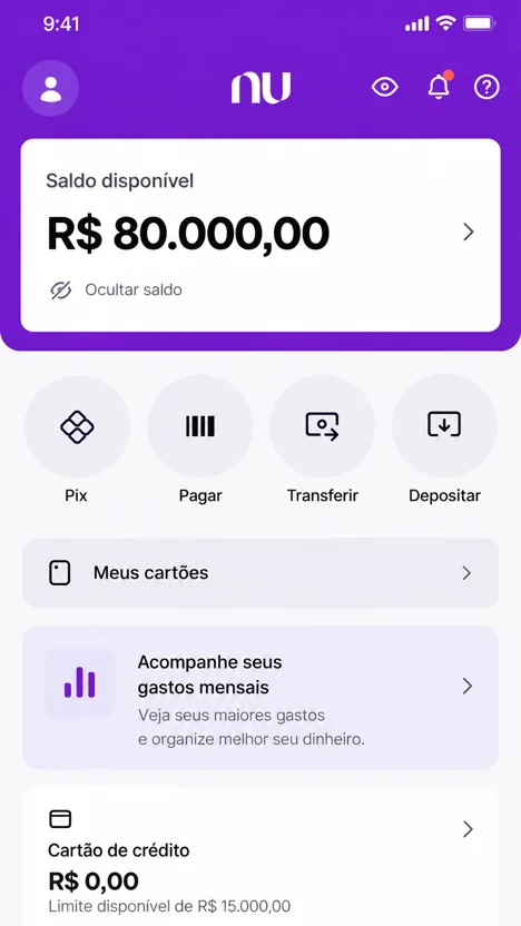 Tela ilustrativa de saldo de R$ 80.000,00
